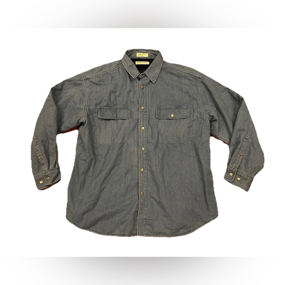 Orvis Fleece Shirt Jacket Button Lined Chambray Cotton Heavy Shacket Men's XL